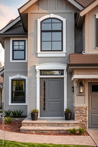 Wallpaper Mural Modern Gray House Exterior: Stunning Contemporary Home Design with Stone Accents and Landscaping Torontodigital.ca