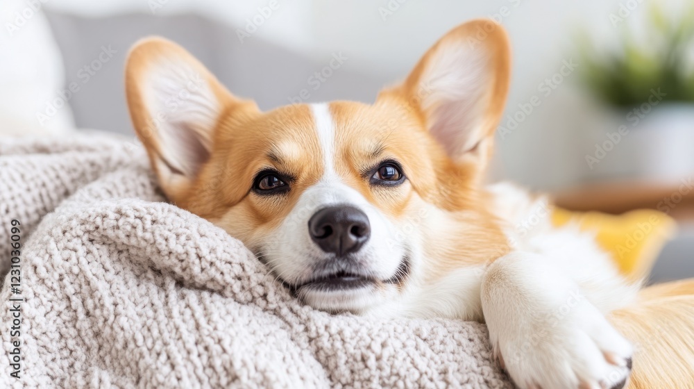 Cozy moments with a dog relaxing on a blanket in a peaceful living room Cozy moments with a dog relaxing on a blanket in a peaceful living room
