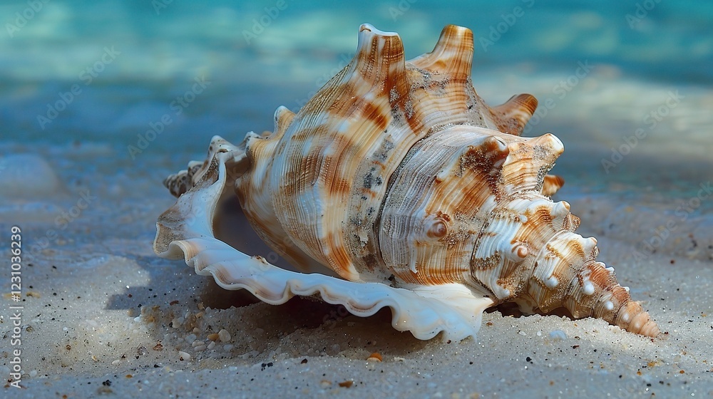 A Captivating Image of a Beautiful Conch Shell. This unique and eye - catching marine mollusk shell, with its spiral shape and intricate patterns A Captivating Image of a Beautiful Conch Shell. This unique and eye - catching marine mollusk shell, with its spiral shape and intricate patterns