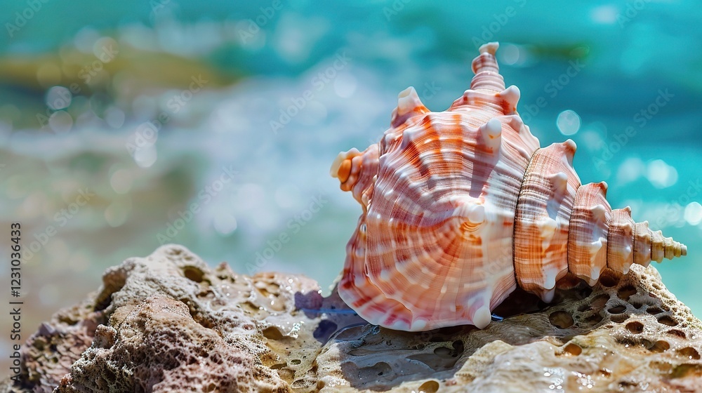 A Captivating Image of a Beautiful Conch Shell. This unique and eye - catching marine mollusk shell, with its spiral shape and intricate patterns A Captivating Image of a Beautiful Conch Shell. This unique and eye - catching marine mollusk shell, with its spiral shape and intricate patterns