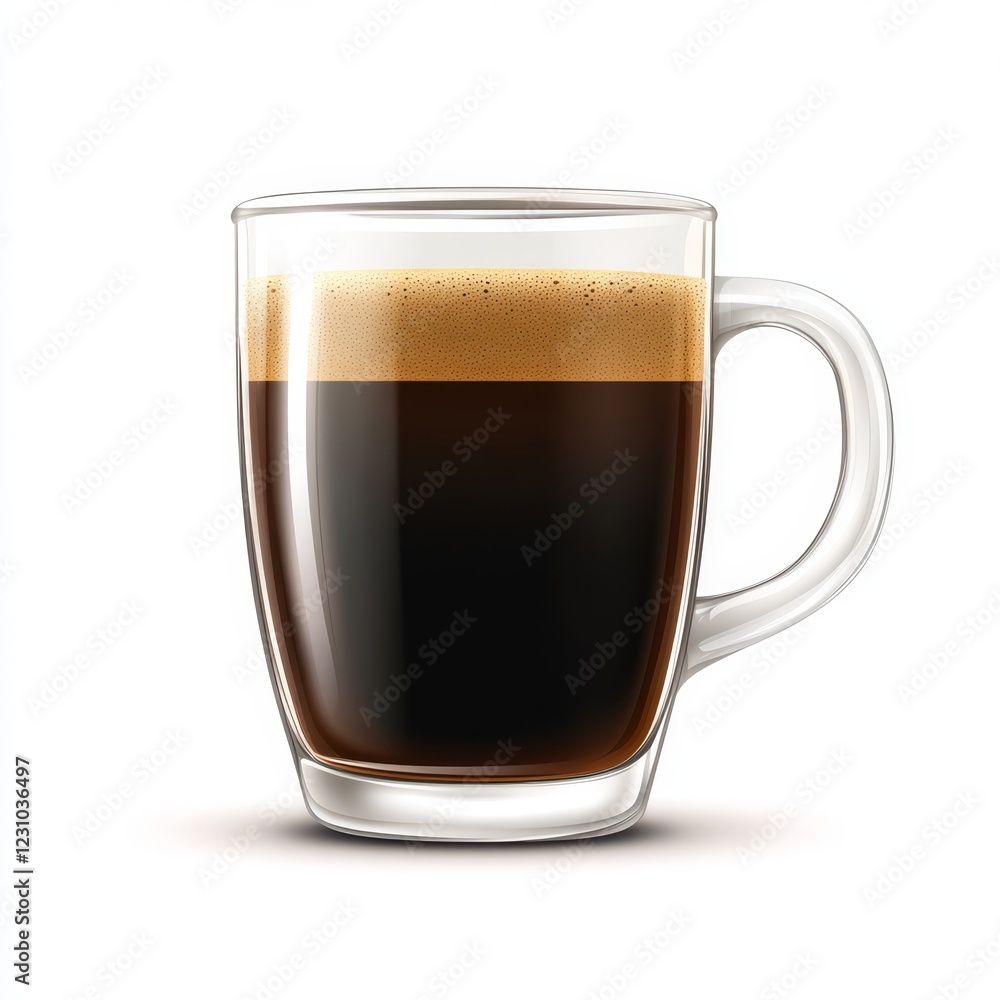 Espresso in a clear glass mug with crema. Espresso in a clear glass mug with crema.