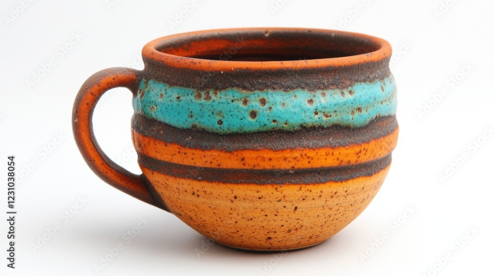 Handcrafted Ceramic Cup with Patterned Glaze in Orange and Blue Handcrafted Ceramic Cup with Patterned Glaze in Orange and Blue