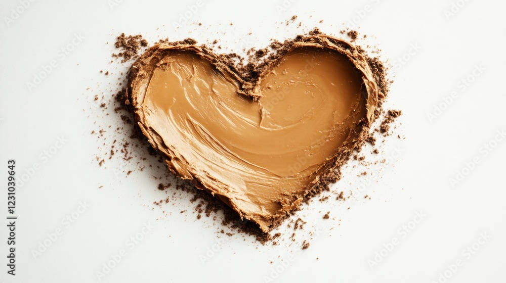 Heart Shape Made with Creamy Brown Spread on White Background Heart Shape Made with Creamy Brown Spread on White Background