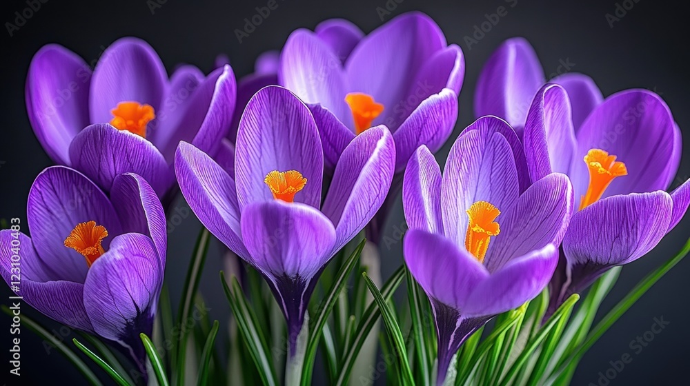 Vibrant Purple Crocus Flowers Blooming in Soft Light Background Vibrant Purple Crocus Flowers Blooming in Soft Light Background