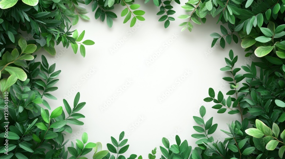 Lush Greenery Frame with Natural Leaves on a Light Background Lush Greenery Frame with Natural Leaves on a Light Background