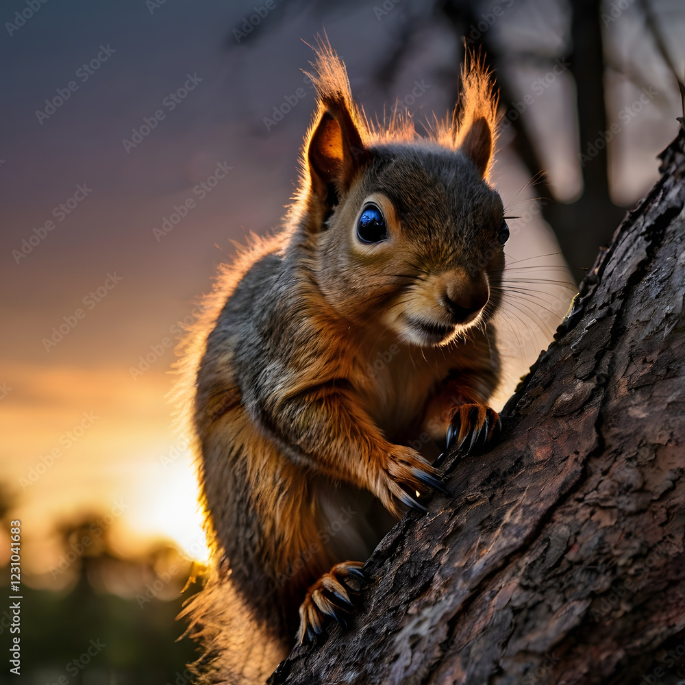 Obraz premium A cute grey squirrel, a furry mammal of the rodent family, enjoys a nut in its wild forest habitat