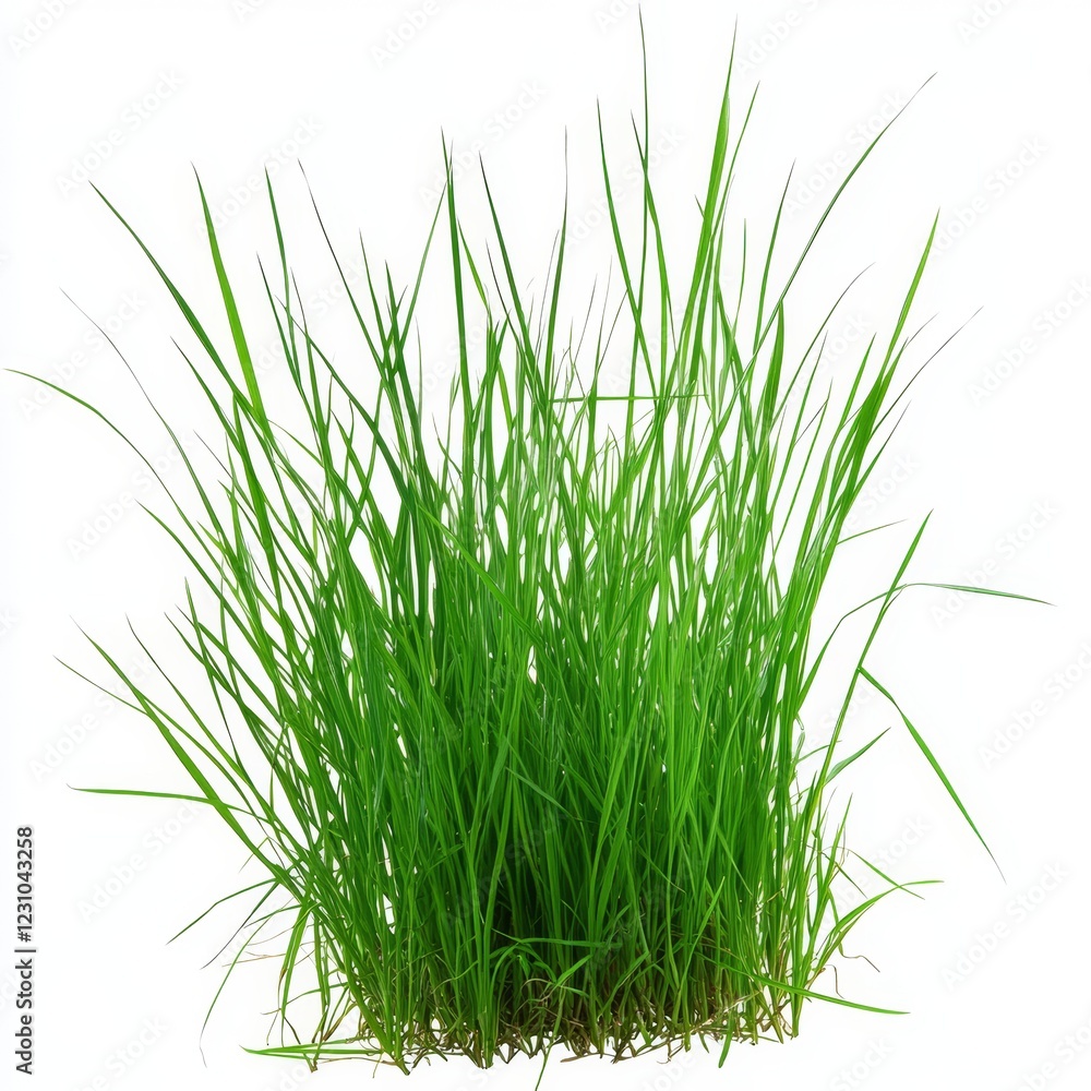 Fototapeta premium Lush green grass clump isolated on white background. (10)