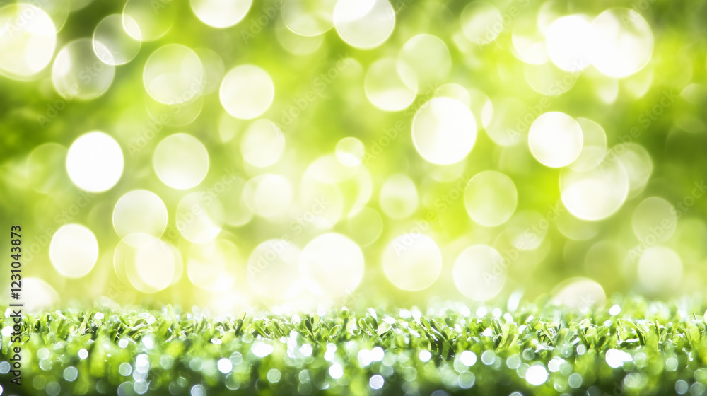 Fototapeta premium Green bokeh background with grass in foreground