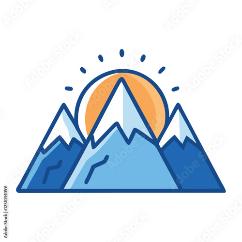 Mountain sunrise scenic winter landscape illustration