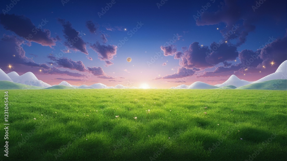 a beautiful green field infront of mountains and clouds on blue sky. a beautiful green field infront of mountains and clouds on blue sky.