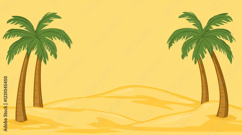 Fototapeta premium Two palm trees on sandy desert background