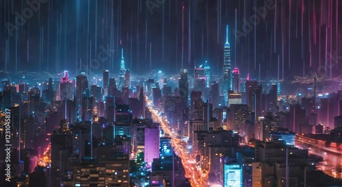 Futuristic Cityscape at Night, looping 4k time-lapse virtual video animation Generated AI. Cinematic.