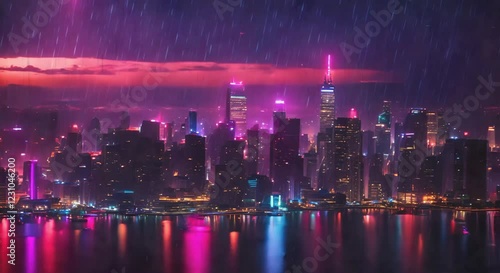 Cyberpunk City With Glowing Lights, looping 4k time-lapse virtual video animation Generated AI. Cinematic.