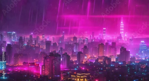 Urban Nightscape With Rain, looping 4k time-lapse virtual video animation Generated AI. Cinematic.