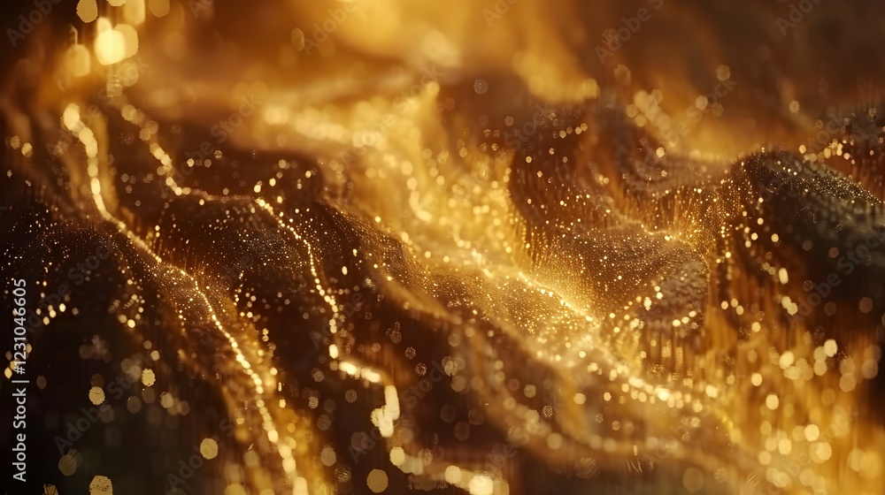 A shimmering golden landscape with flowing textures and sparkling particles. A shimmering golden landscape with flowing textures and sparkling particles.