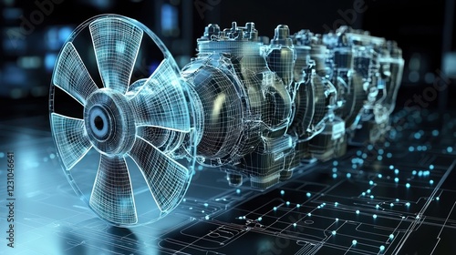 Futuristic Engine Design: Wireframe 3D Model of a Powerful Industrial Motor