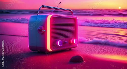 Lofi Vibes by the Shore, looping 4k time-lapse virtual video animation Generated AI. 3d render.