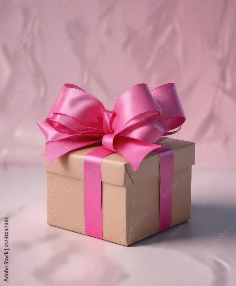 Small wrapped object with a pink ribbon tied in a bow on top, decorative gift, wrapping paper Small wrapped object with a pink ribbon tied in a bow on top, decorative gift, wrapping paper