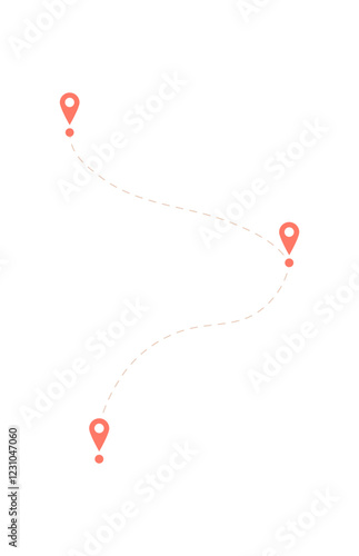 Flat image of mobile GPS navigation. Simple design of map application using a smartphone. Digital device showing location markers with paths. Context technology usage, visual style for applications,