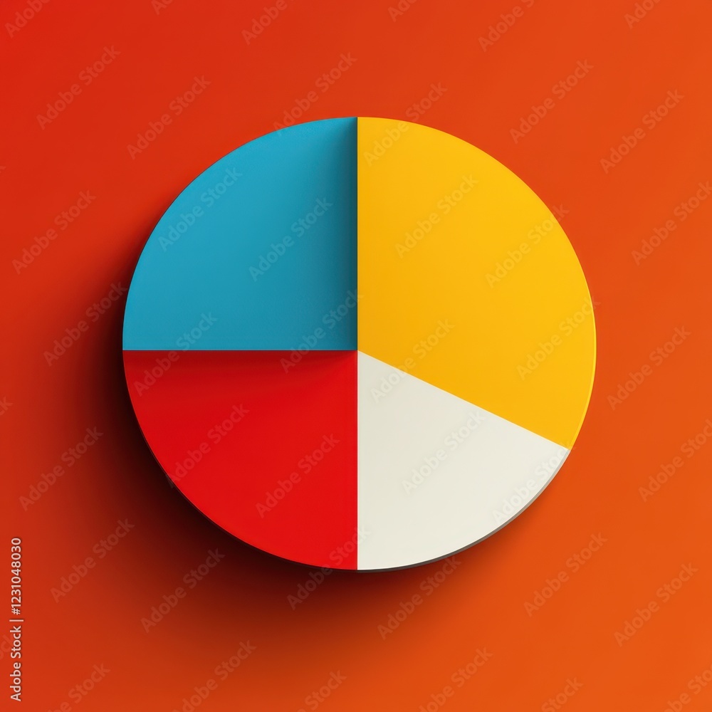 Colorful Circular Three-Segment Pie Chart on a Vibrant Orange Background Illustrating Data Distribution in Distinct Blue, Yellow, and Red Sections Colorful Circular Three-Segment Pie Chart on a Vibrant Orange Background Illustrating Data Distribution in Distinct Blue, Yellow, and Red Sections
