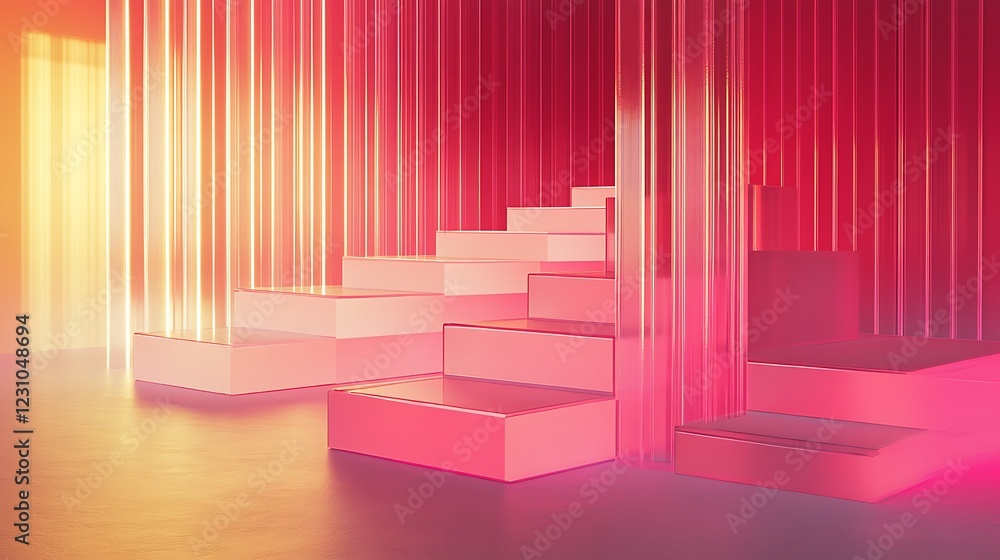 Abstract Pink Steps and Glass Panels Scene Abstract Pink Steps and Glass Panels Scene