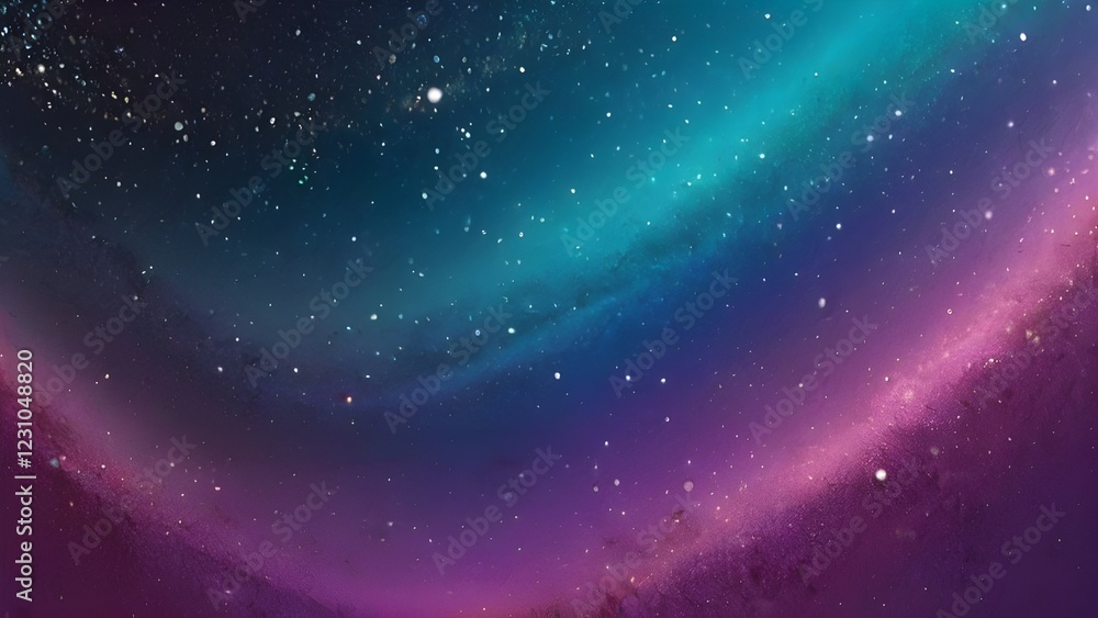 Obraz premium A mesmerizing display of vibrant purple and teal colors mimics the natural beauty of an aurora borealis. Countless stars twinkle against the dark sky, enhancing the celestial ambiance.