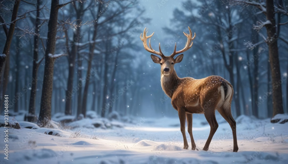 Sparkling snowflakes and deer seamless design, festive accents, Scandinavian decor Sparkling snowflakes and deer seamless design, festive accents, Scandinavian decor