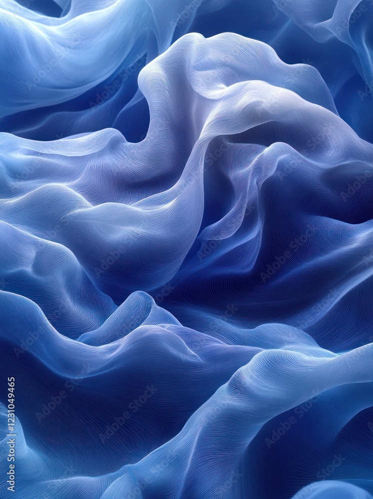 Obraz premium Blue silk fabric, flowing folds, studio shot, abstract background, textile design