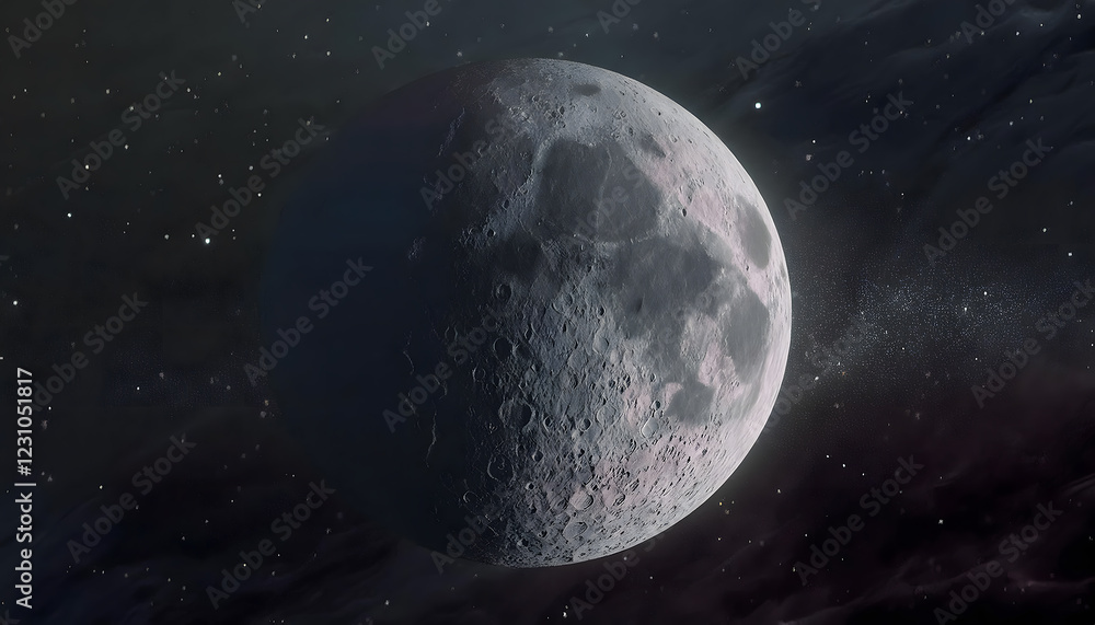 Obraz premium Moon and stars in a beautiful night sky with a glowing globe and cosmic atmosphere