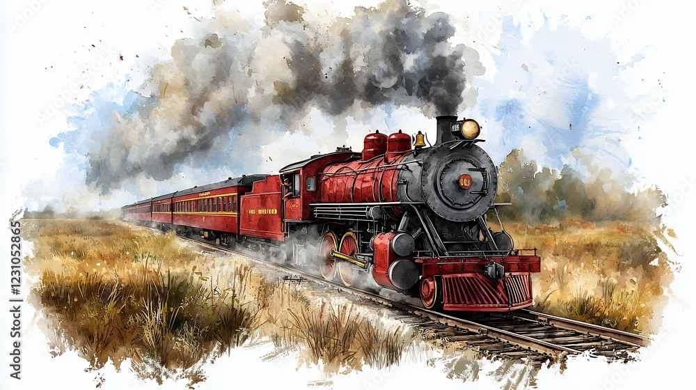 Fototapeta premium Nostalgic Journey A Vintage Steam Train Across the Autumnal Landscape