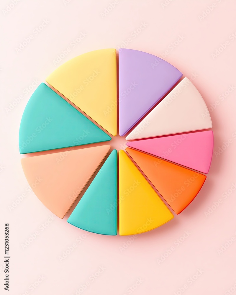 Obraz premium 2D flat art business strategy pastel strategic Illustration enterprise icon graphics design Colorful pie chart segments on a pastel background.