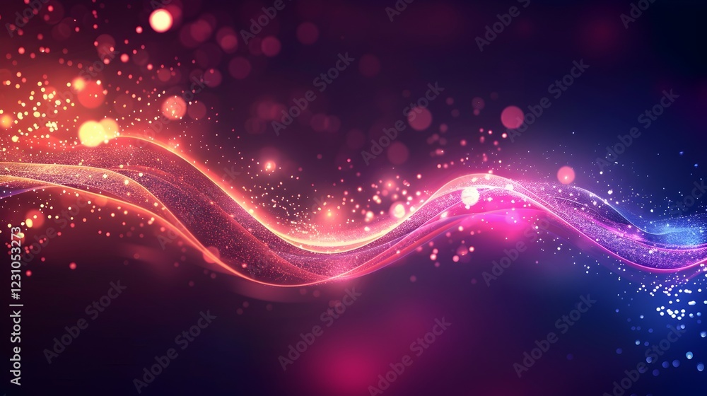 Fototapeta premium Abstract wave with vibrant colors and glowing particles, ideal for digital backgrounds.
