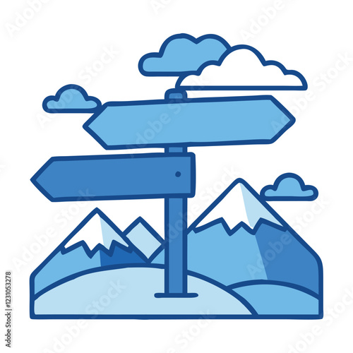 Winter trail signpost covered in snow illustration