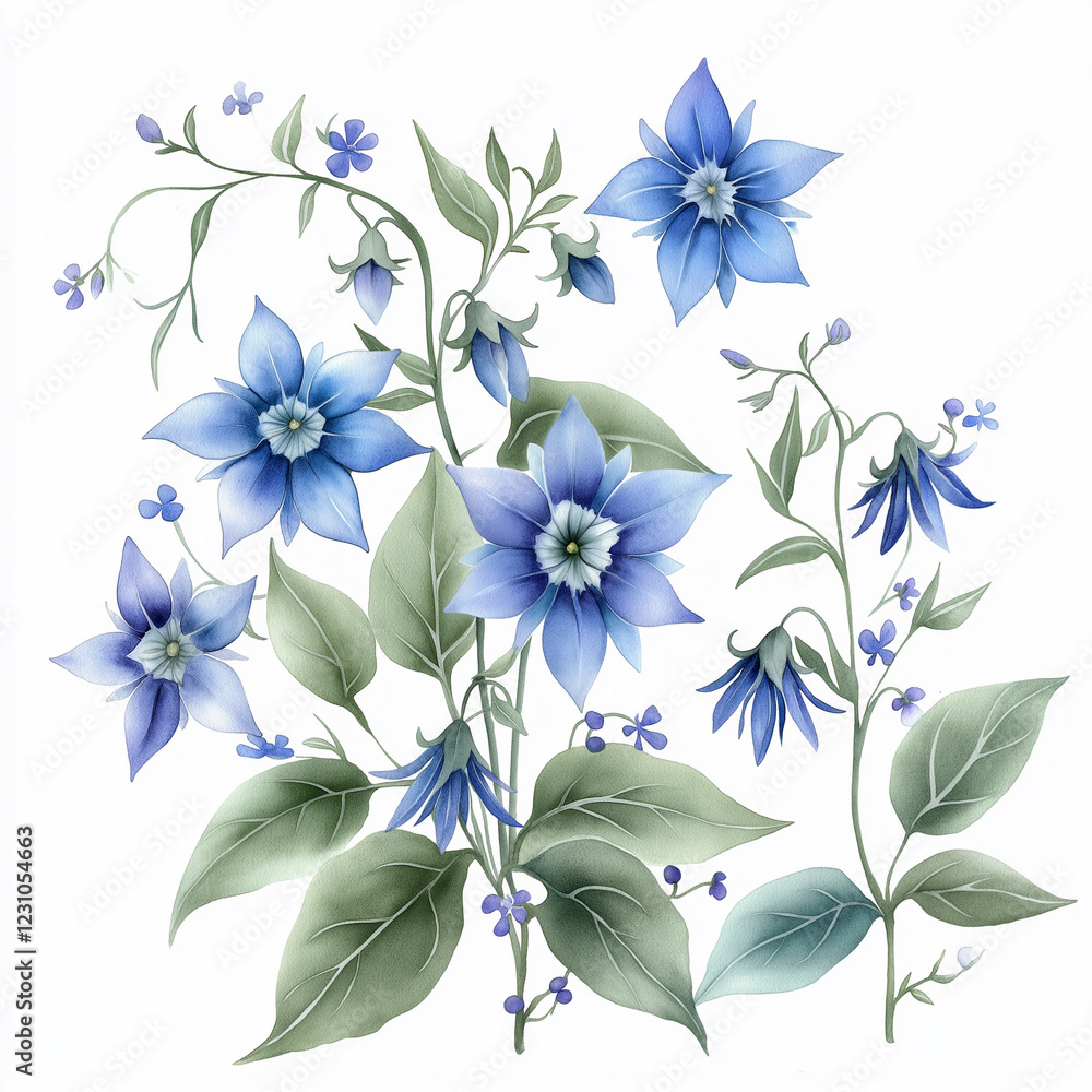Fototapeta premium Floral Pattern with Blue and Purple Blooms
