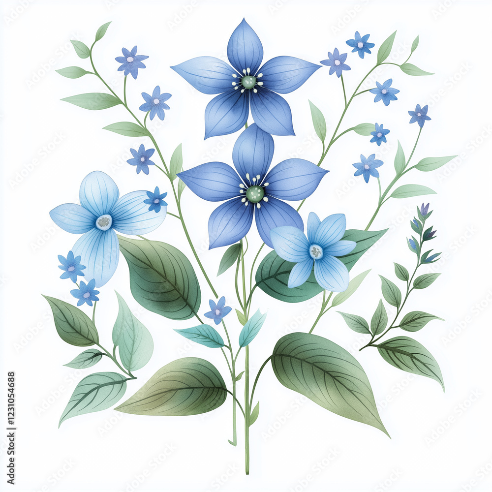 Floral Pattern with Blue and Purple Blooms Floral Pattern with Blue and Purple Blooms