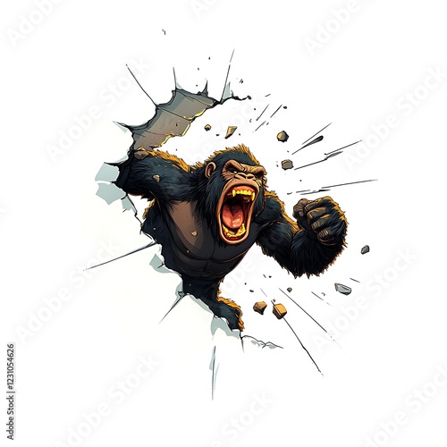 3D gorilla logo pounding chest and charging photo