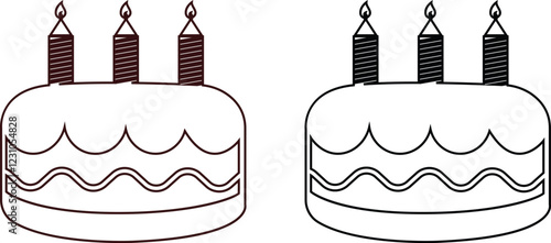 Cakes flat or line icon set collection. Vector of different types of beautiful modern cakes such as chocolate cake, Napoleon cake, tiramisu , eclair and cheesecake. Isolated on transparent background.