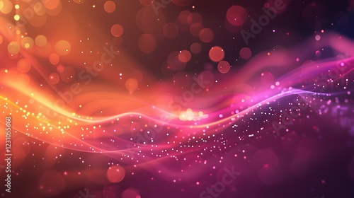 Vibrant abstract background with flowing waves and glowing particles.
