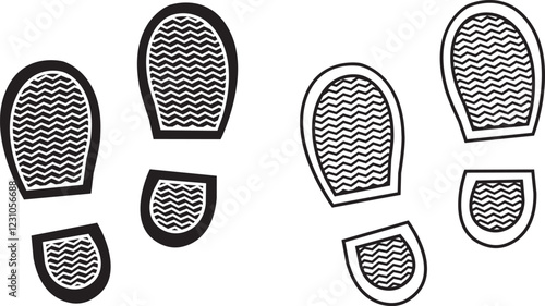 Foot print icon set. Human foot pet black vector flat and line collection isolated on transparent background. Shoe print step symbol sign of walking, track imprint, sole of shoe printmaking technique.