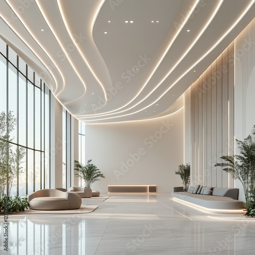 Wallpaper Mural Modern luxury lobby interior with curved ceiling, large windows, and minimalist furniture. Torontodigital.ca