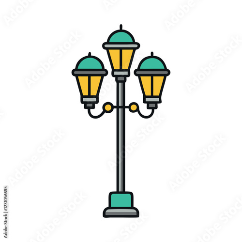 Dual lantern vintage street lamp illustration