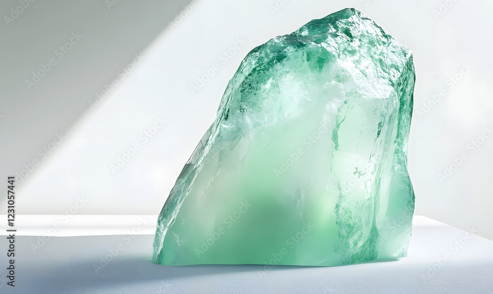 Green gemstone, studio shot, light, background, display Green gemstone, studio shot, light, background, display