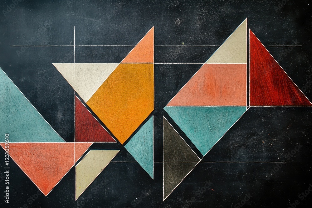 Fototapeta premium Abstract Geometric Triangle Artwork Painted On Dark Background