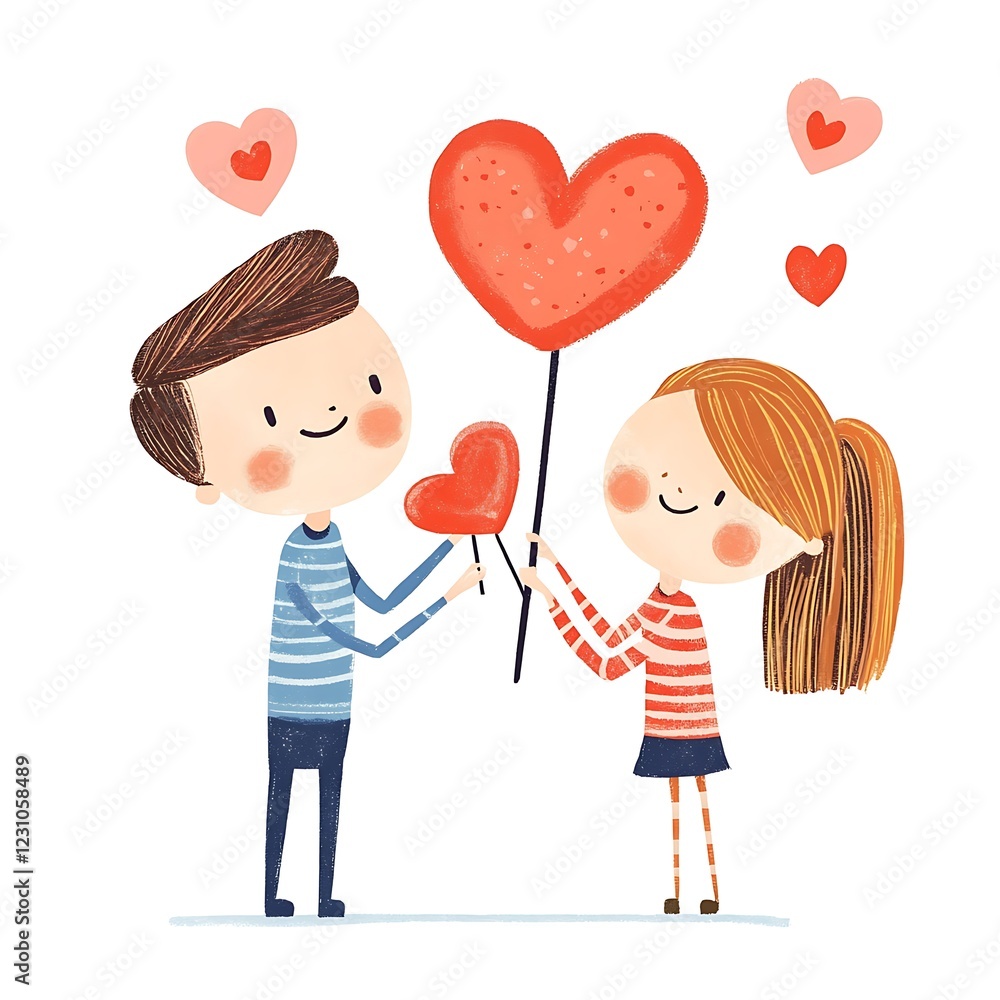 Adorable couple sharing heart-shaped lollipops Adorable couple sharing heart-shaped lollipops