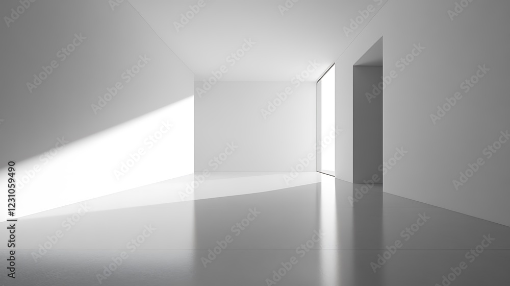 Minimalist White Room With Bright Sunlight And Window Minimalist White Room With Bright Sunlight And Window