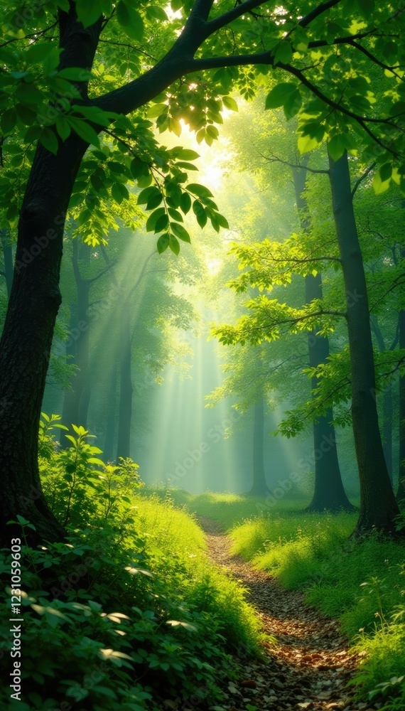 Obraz premium Dappled sunlight filters through leafy branches, canopy, foliage