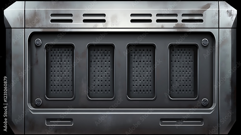 Obraz premium Weathered Metal Panel With Four Perforated Sections