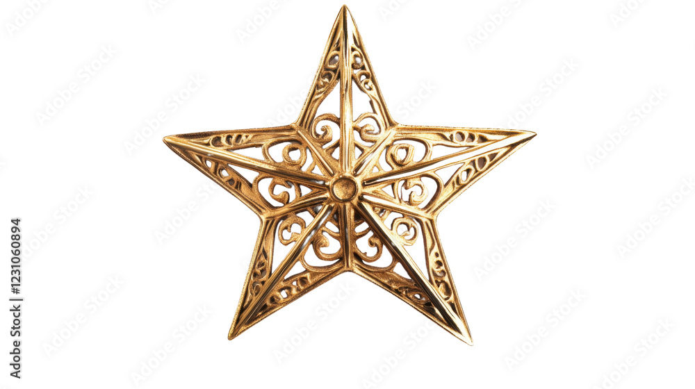 Obraz premium Golden christmas star ornament shining on transparent background