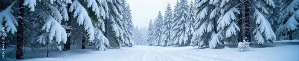 Obraz premium The forest is blanketed with a thick layer of snow, white blanket, snowy landscape, thick snow