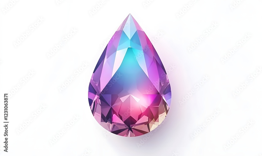 Obraz premium Pear-shaped gemstone, iridescent, white background, studio shot, jewelry design